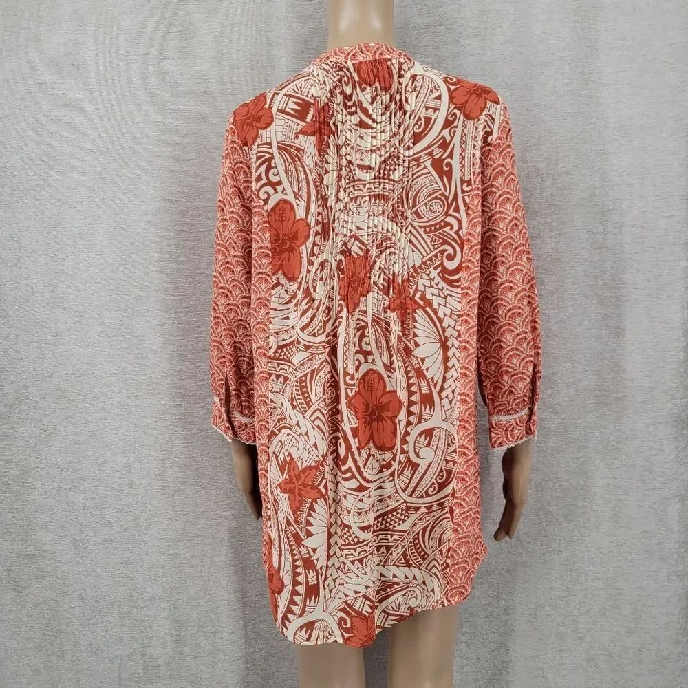 Soft Surroundings Floral Patterned 3/4 Sleeve Tunic Rust Terracotta and Cream - Picture 7 of 12